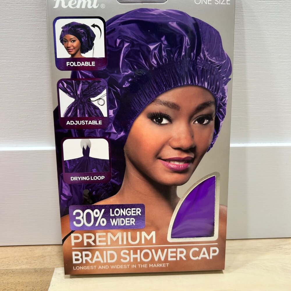 2pk Ms. Remi Premium Adjustable and Foldable Braid Shower Cap-Purple